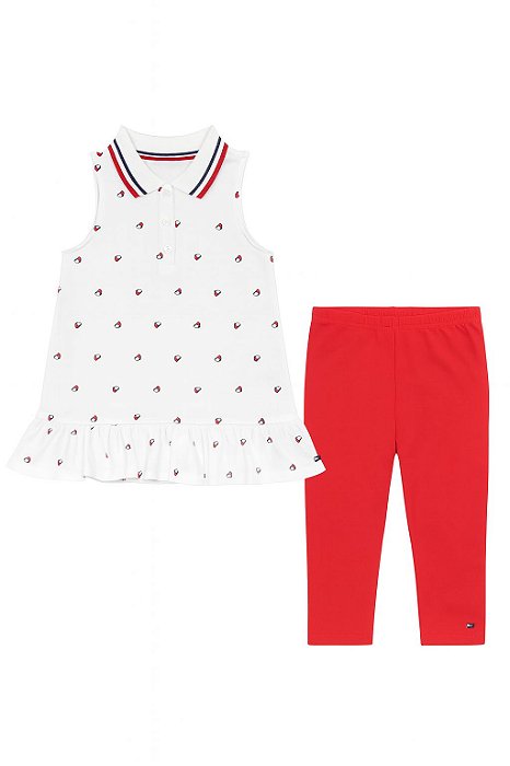 Conjunto Infantil Menina Tommy Hilfiger Bata Polo Branca + Legging Vermelha