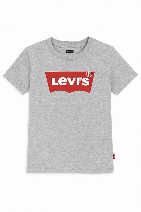 Camiseta Infantil Levi’s Cinza Básica com Logo Vermelha Importada