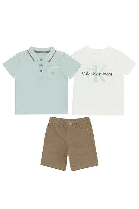 Conjunto Infantil Menino Calvin Klein Polo Verde + Bermuda Marrom