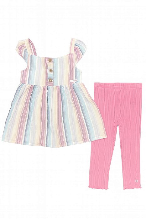 Conjunto Infantil Menina Calvin Klein Bata Listrada + Legging Rosa