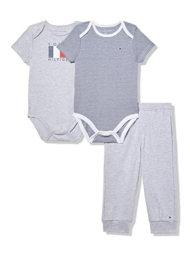 Kit Infantil Menino Tommy Hilfiger 3 Peças 2 Bodys Listrado e Cinza + Calça
