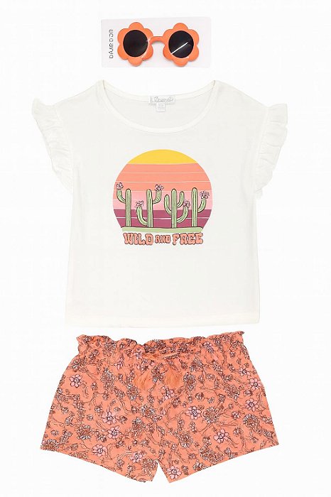 Conjunto Infantil Menina Between Camiseta + Shorts Cactos com Óculos