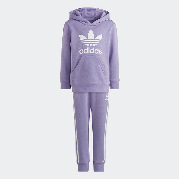 Conjunto Infantil Menina Adidas Moletom Lilás 2 Peças com Gorro