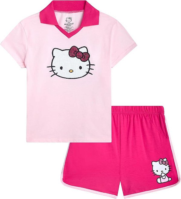 Conjunto Infantil Menina Hello Kitty Camiseta e Shorts Pink