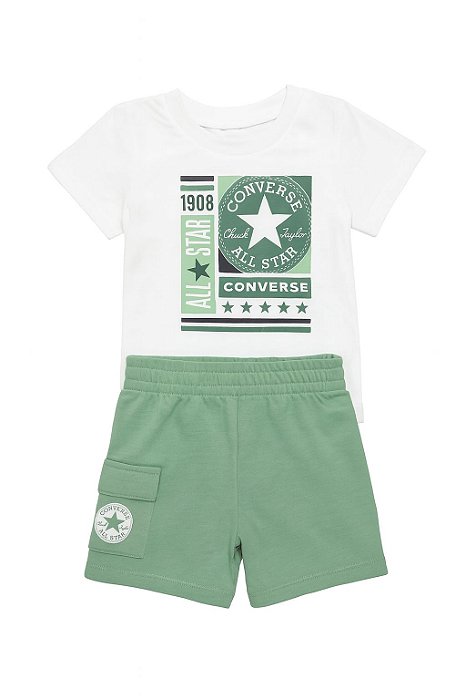 Conjunto Infantil Menino Converse 2 Peças Camiseta Branca + Bermuda Verde