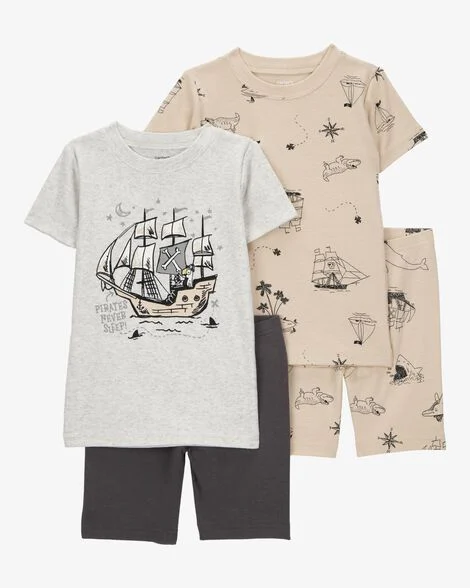 Pijama Infantil Menino Carter’s 4 Peças Cinza e Bege Piratas