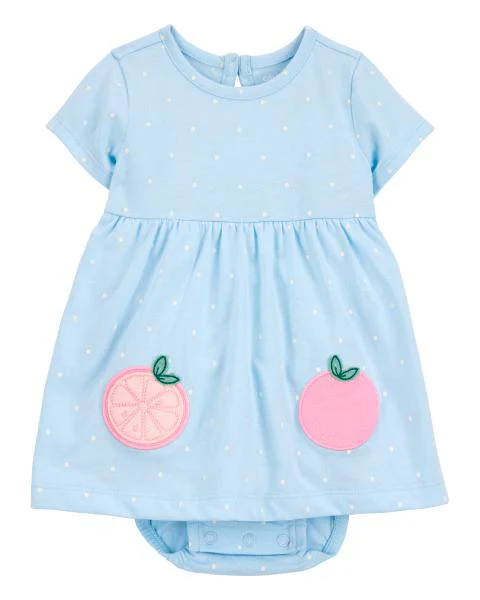 Romper Vestido Infantil Menina Carter’s Azul Laranja Bordado