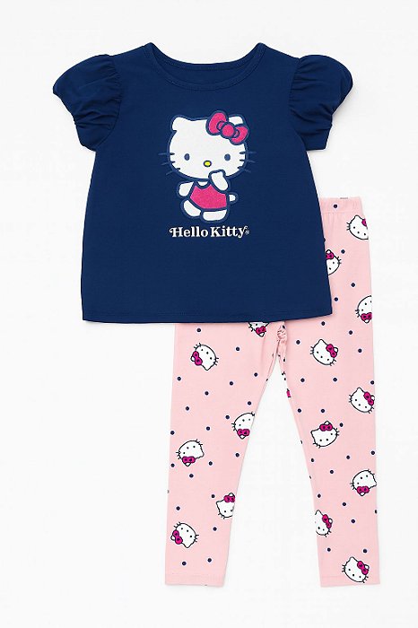 Conjunto Infantil Menina Hello Kitty 2 Peças Camiseta Azul + Legging