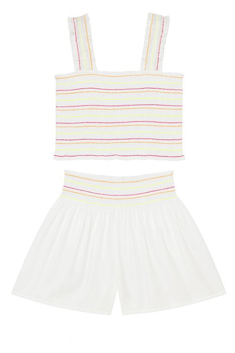 Conjunto Infantil Menina Cabana Cropped Drapeado + Shorts Branco