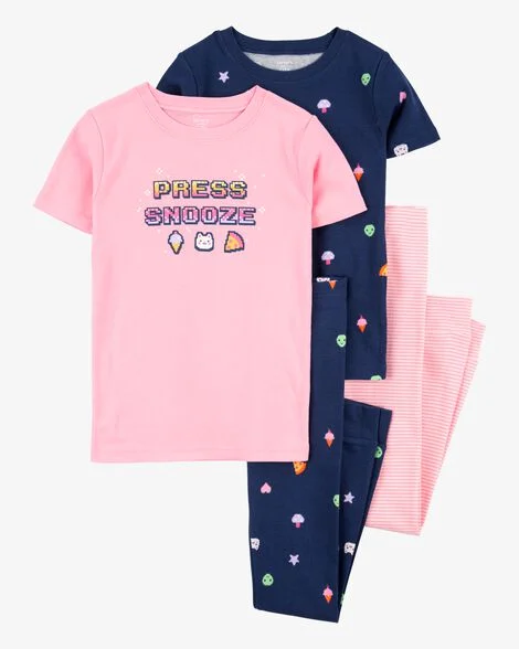 Pijama Infantil Menina Carter’s 4 Peças Game Press Snooze Importado