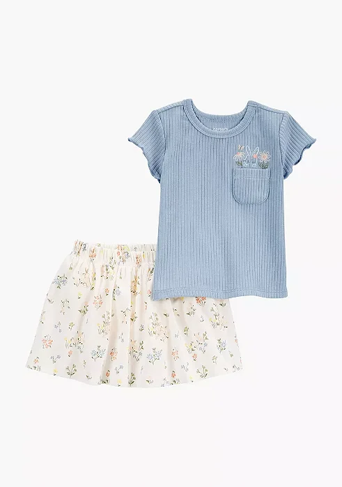 Conjunto Infantil Menina Carter’s 2 Peças Camiseta Azul Coelho + Saia