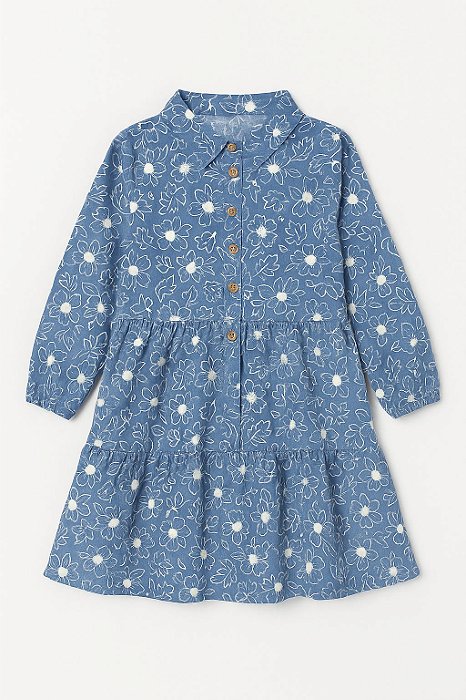 Vestido Infantil Menina Limited Too Floral Azul Manga Longa Importado