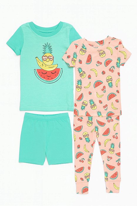 Pijama Infantil Menina Kirkland 4 Peças Estampa Abacaxi Importado