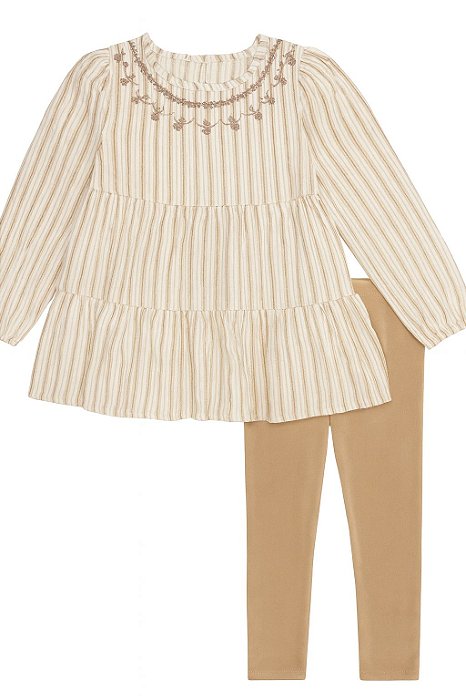 Conjunto Menina Lucky Brand Bata Listrada com Bordado e Legging