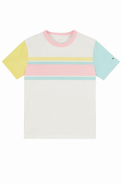 Camiseta Menino Tommy Hilfiger Manga Curta Branca com Cores Neutras