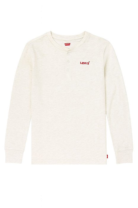 Camiseta Manga Longa Menino Levis Bege Com Bordado Importada