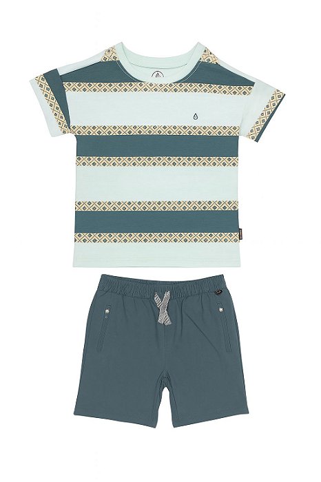 Conjunto Menino Volcom 2 Peças Camiseta e Bermuda Verde Importada