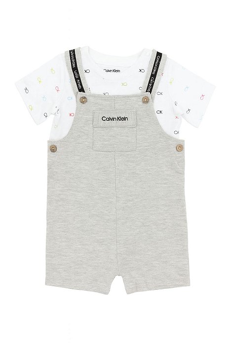 Jardineira Menino Calvin 2 Peças Cinza Algodão Com Camiseta