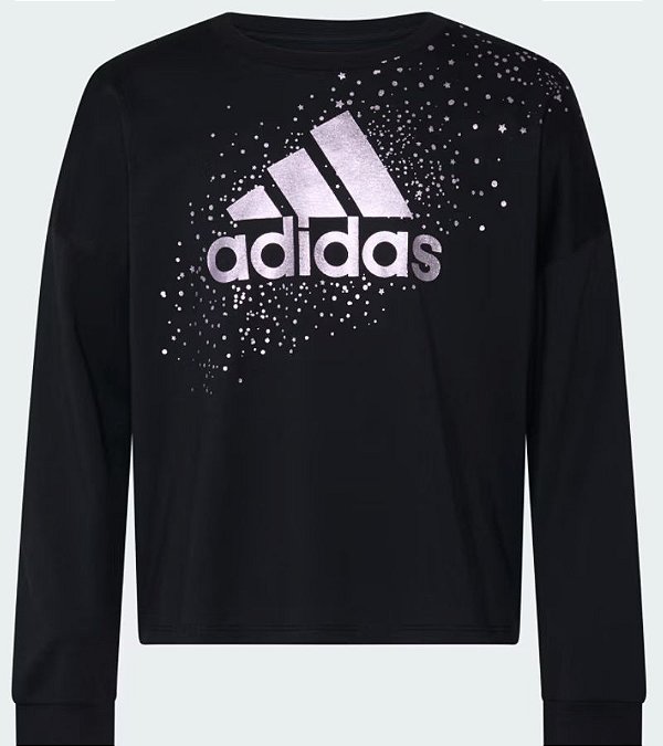 Camiseta Manga Longa Menina - Adidas Preta Detalhe Lilás