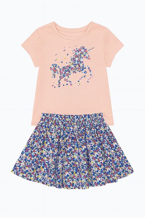 Conjunto Infantil Menina 2 Pçs Wonder Nation Saia e Camiseta Unicórnio