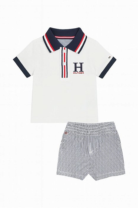 Conjunto Infantil Menino Tommy Hilfiger 2 Peças Polo Branca Com Bermuda