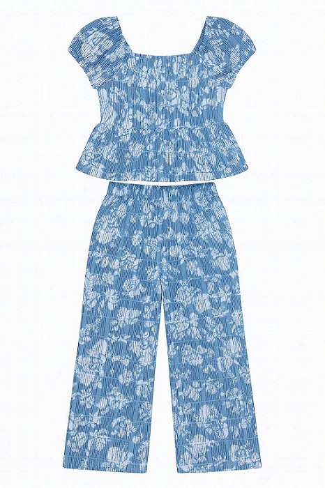 Conjunto Menina 2 Peças Oshkosh Bata e Calça Azul Floral