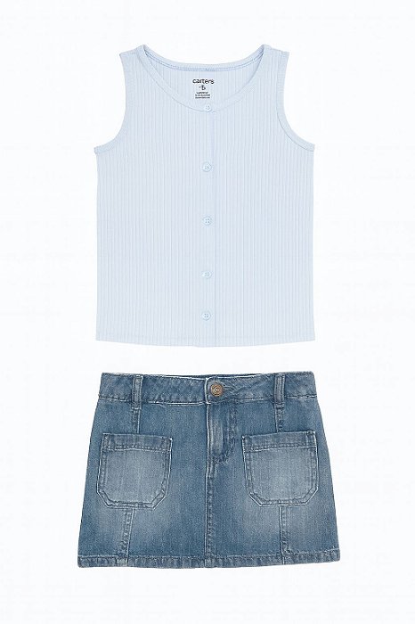 Conjunto Menina 2 Peças Oshkosh Regata Azul e Saia Jeans