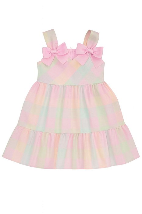 Vestido Menina Bonnie Jean Xadrez Rosa Com Laço