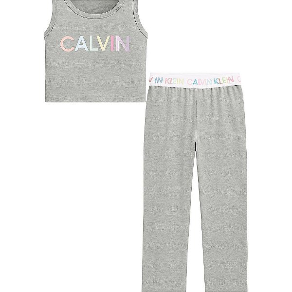 Conjunto Infantil Menina Calvin Klein 2 Peças Regata Cinza