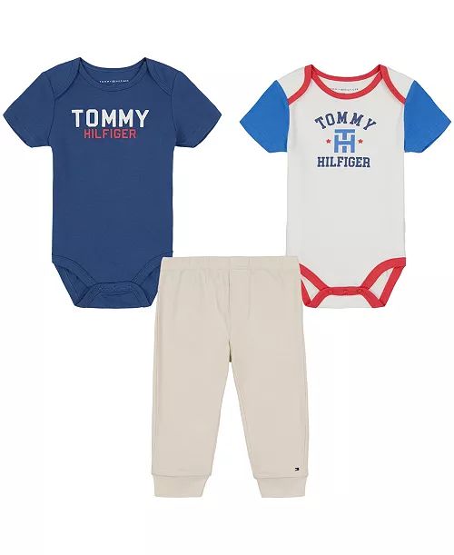 Conjunto Infantil Menino Tommy Hilfiger 3 Peças Body Azul e Bege