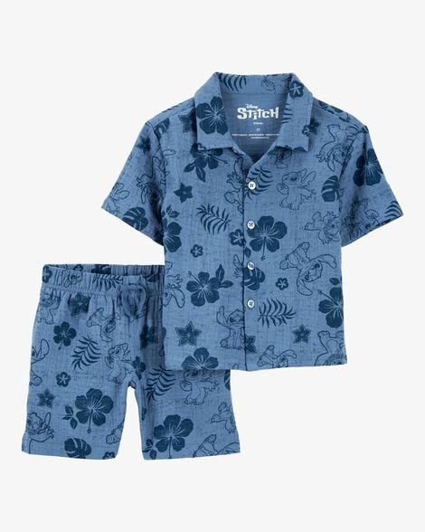 Conjunto Infantil Menino Disney 2 Peças Camisa e Bermuda Stitch
