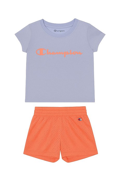 Conjunto Infantil Menina Champion 2 Peças Camiseta Lilás e Shorts