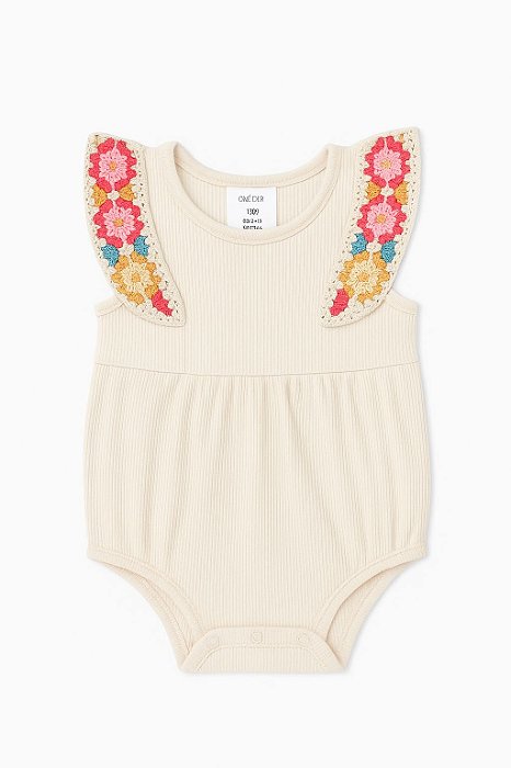 Body Infantil Menina Okie Dokie Bege Com Alça Renda