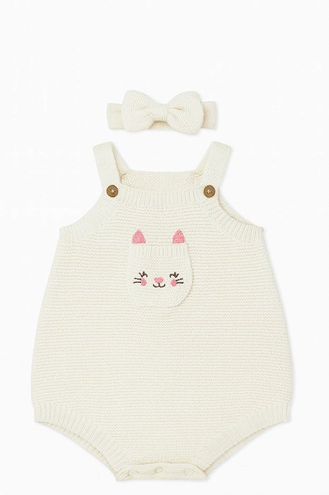 Conjunto 2 Peças Menina Little Lass Body com Laço Bege Gatinho