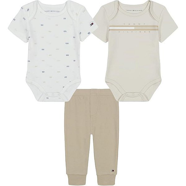 Conjunto 3 Peças Menino Tommy Hilfiger Body Bege com Calça