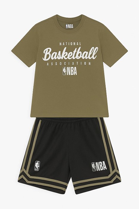 Conjunto Infantil Menino NBA Camiseta Verde e Bermuda Preta