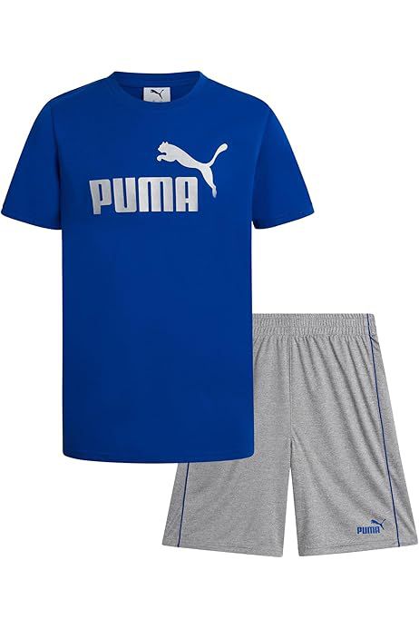 Conjunto 2 Peças Menino Puma Camiseta Azul Bermuda Cinza