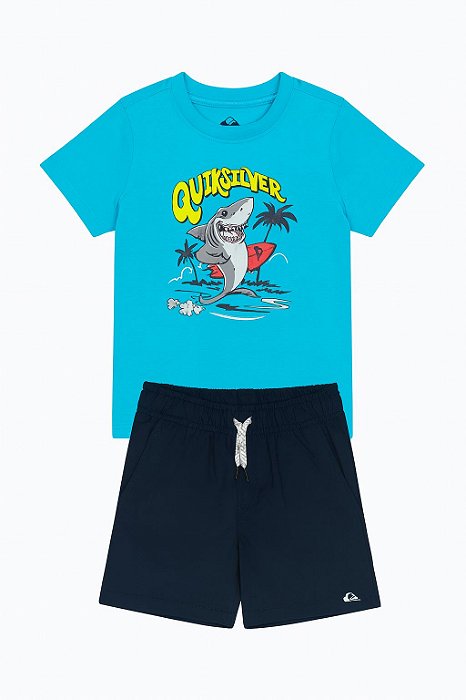 Conjunto 2 Peças Menino Quiksilver Camiseta Azul Tubarão