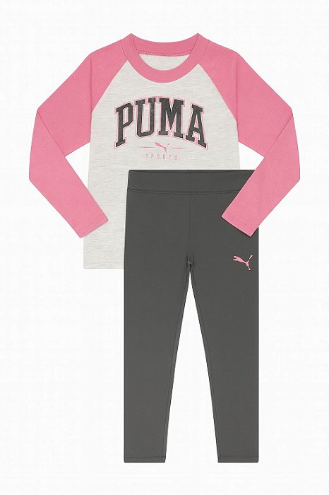 Conjunto 2 Peças Menina Puma Camiseta Cinza Com Calça Legging Chumbo