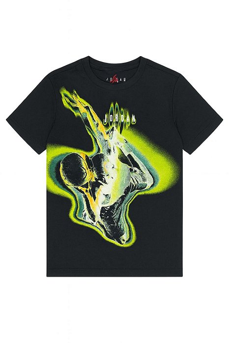 Camiseta Manga Curta Menino Air Jordan Preta Logo Neon Estampa