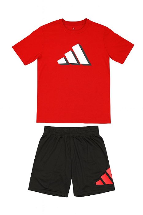 Conjunto Infantil Menino Adidas 2 Peças Camiseta Vermelha Bermuda Preta