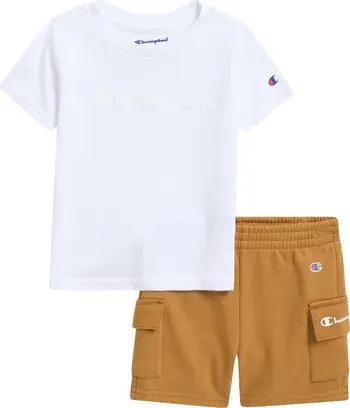 Conjunto Infantil Menino Champion 2 Peças Camiseta Branca Bermuda Caramelo