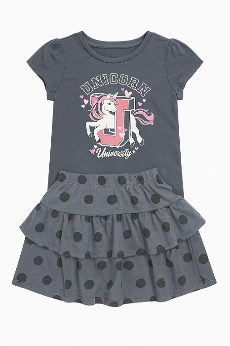 Conjunto Menina Wonder Nation 2 Peças Camiseta Unicórnio com Saia