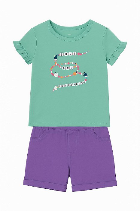 Conjunto Menina Wonder Nation 2 Peças Camiseta Verde Com Shorts