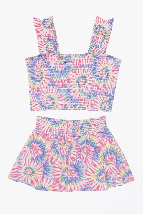 Conjunto Infantil Menina Cabana Cropped Drapeado + Shorts Lilás