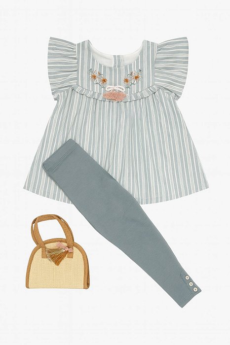Conjunto Infantil Menina Haute Hippie Bata Listrada Com Legging e Bolsa