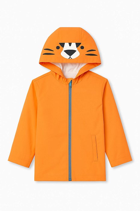 Jaqueta Infantil Cat e Jack Laranja Com Gorro Tigre - Impermeável