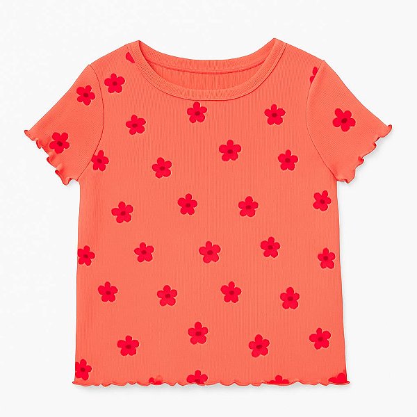 Camiseta Infantil Menina Cat e Jack Laranja Flores Canelada