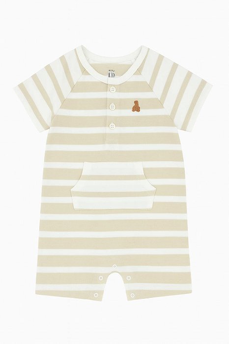 Romper Infantil Menino GAP Bege Listrado com Urso Bordado