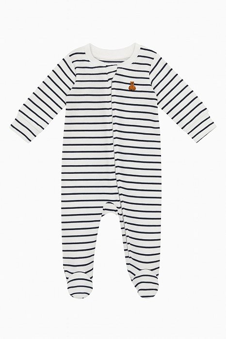 Macacão Infantil Menino GAP Branco Listrado com Urso Bordado